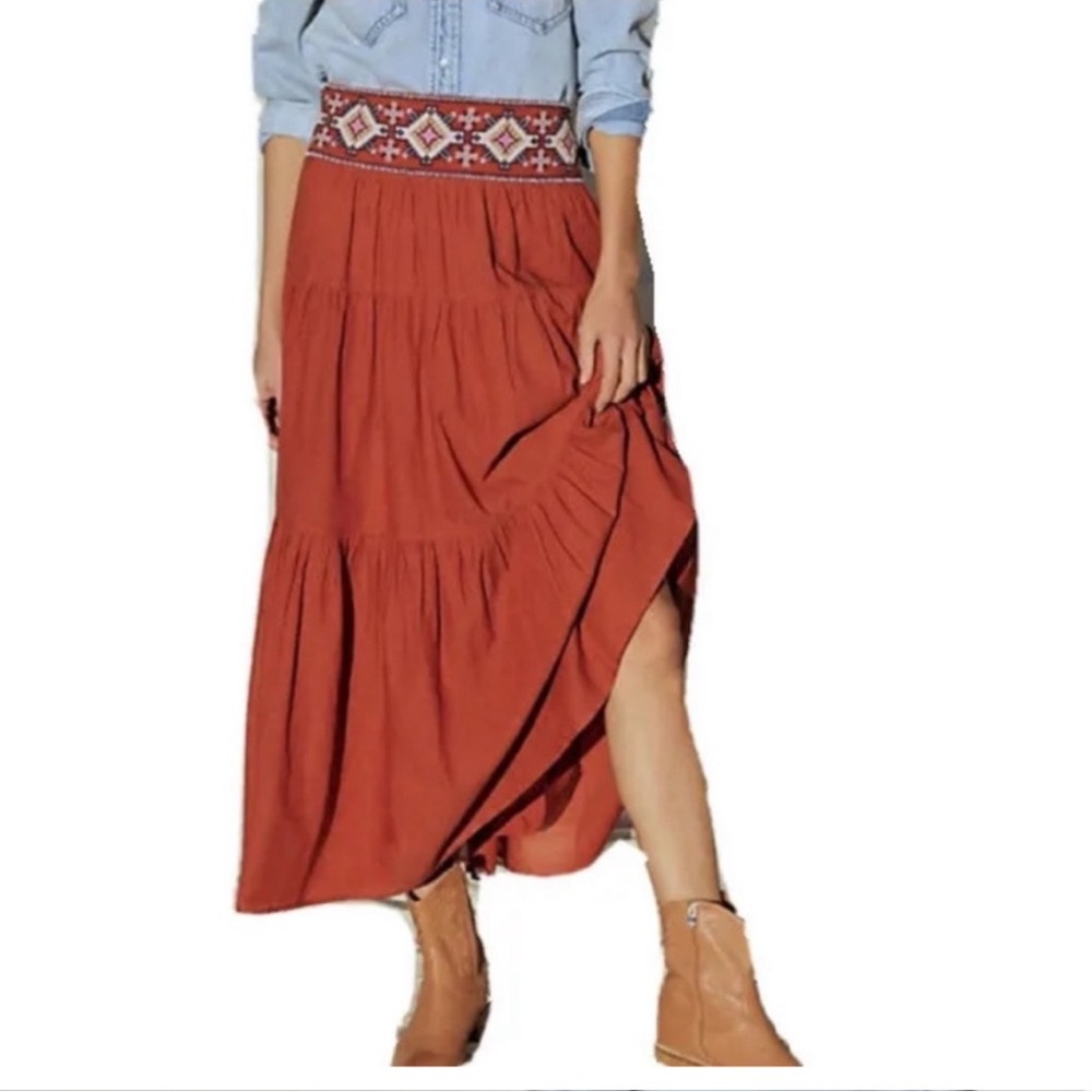 Anthropologie Beaded Rust Maxi Skirt